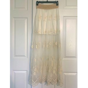 Boho Long Lace Skirt w/ Short Skirt  Lining Under